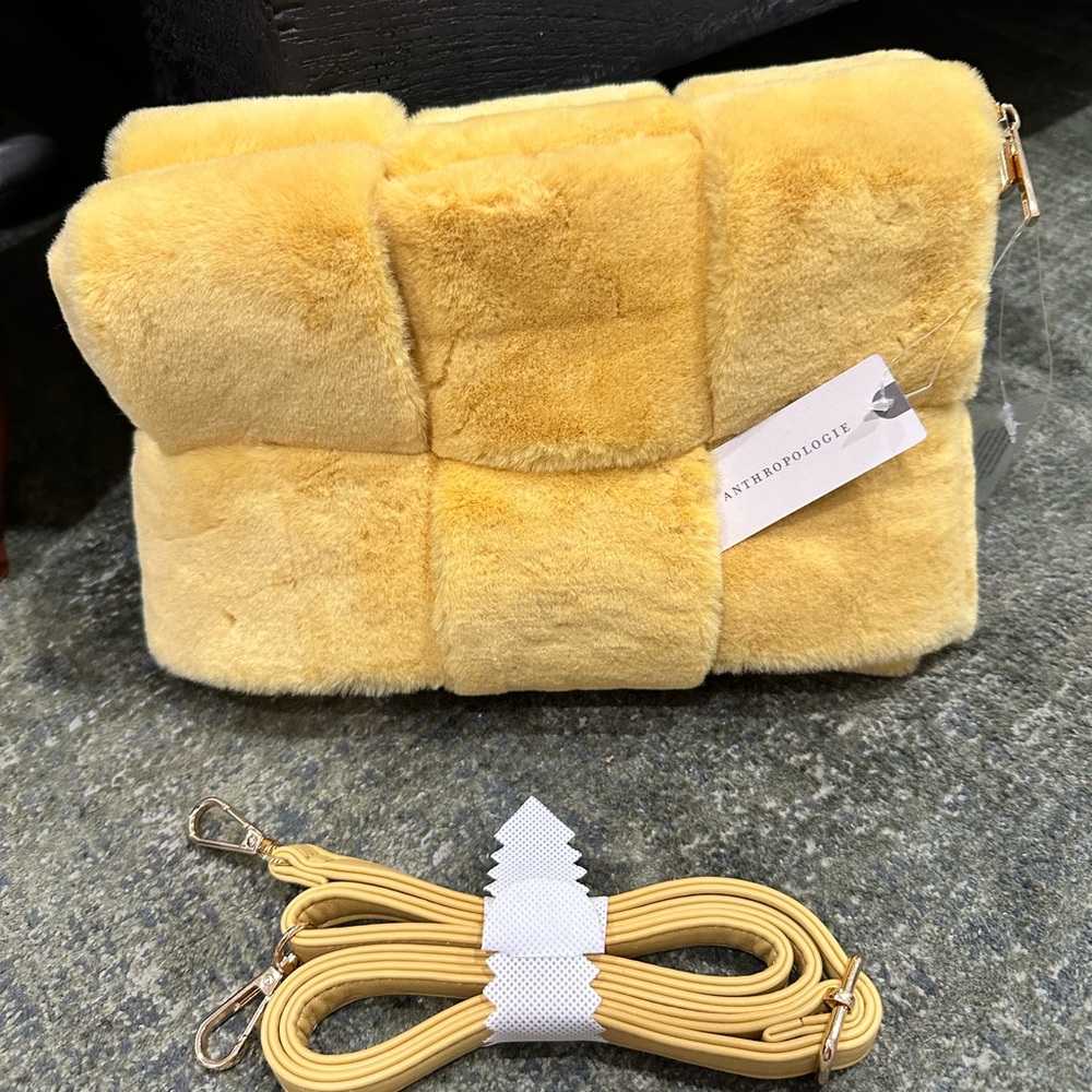 Anthropologie Yellow Faux Fur Crossbody Bag